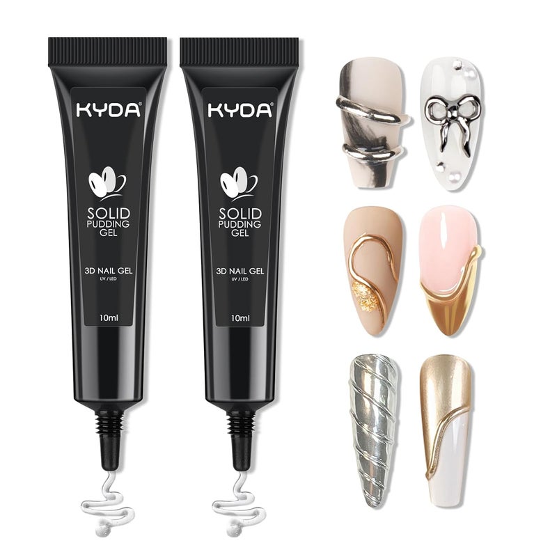 KYDA 2PCS جل لصق الأظافر ثلاثي الأبعاد، جل لصق الأظافر الشفاف لفن الأظافر، جل فن الأظافر ثلاثي الأبعاد للرسم والنحت والتزيين