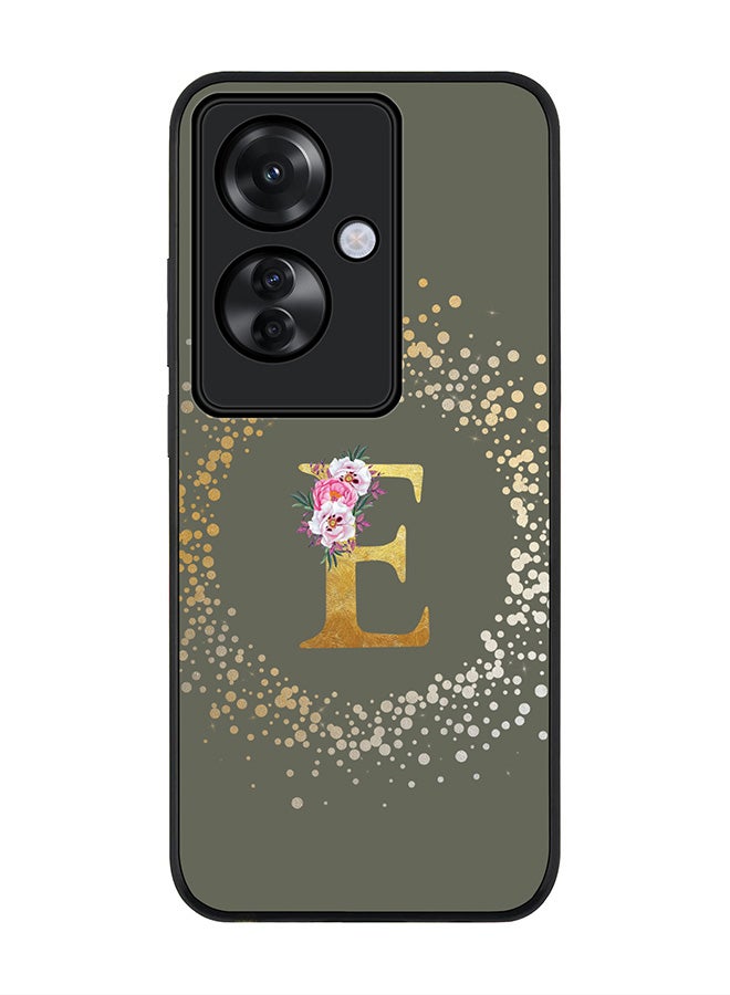 Stylizedd Rugged Black edge case for Oppo Reno11 F / Oppo F25 Pro 5G,Slim fit Cover Custom Monogram Initial Letter Floral Pattern Alphabet - E (Olive Green) - Image 1