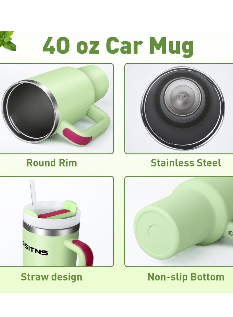 SINCHER Car Mug, 40 oz Travel Mug with Handle, Straw Lid Mug with Lid Insulated Stainless Steel Mug Iced Tea Coffee Gift Cream, Cold or Hot Drinks Travel Mug (304 Stainless Steel 40oz) (Green) - Image 3