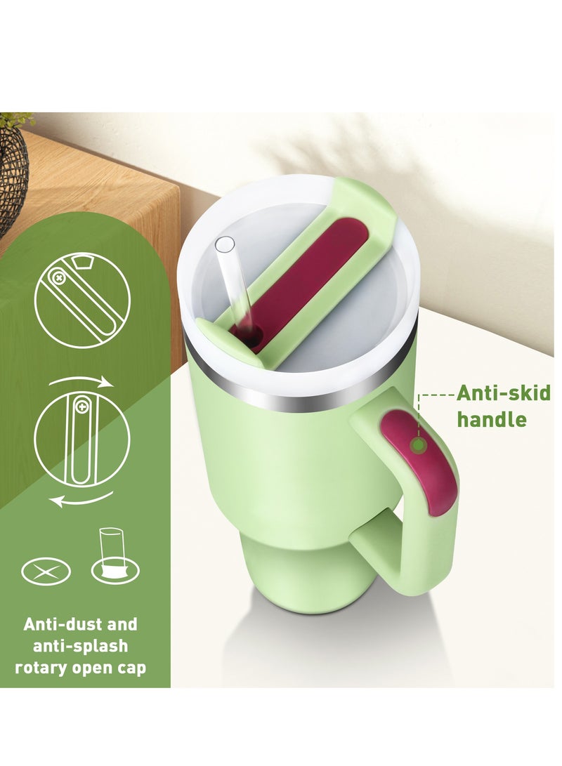 SINCHER Car Mug, 40 oz Travel Mug with Handle, Straw Lid Mug with Lid Insulated Stainless Steel Mug Iced Tea Coffee Gift Cream, Cold or Hot Drinks Travel Mug (304 Stainless Steel 40oz) (Green) - Image 4