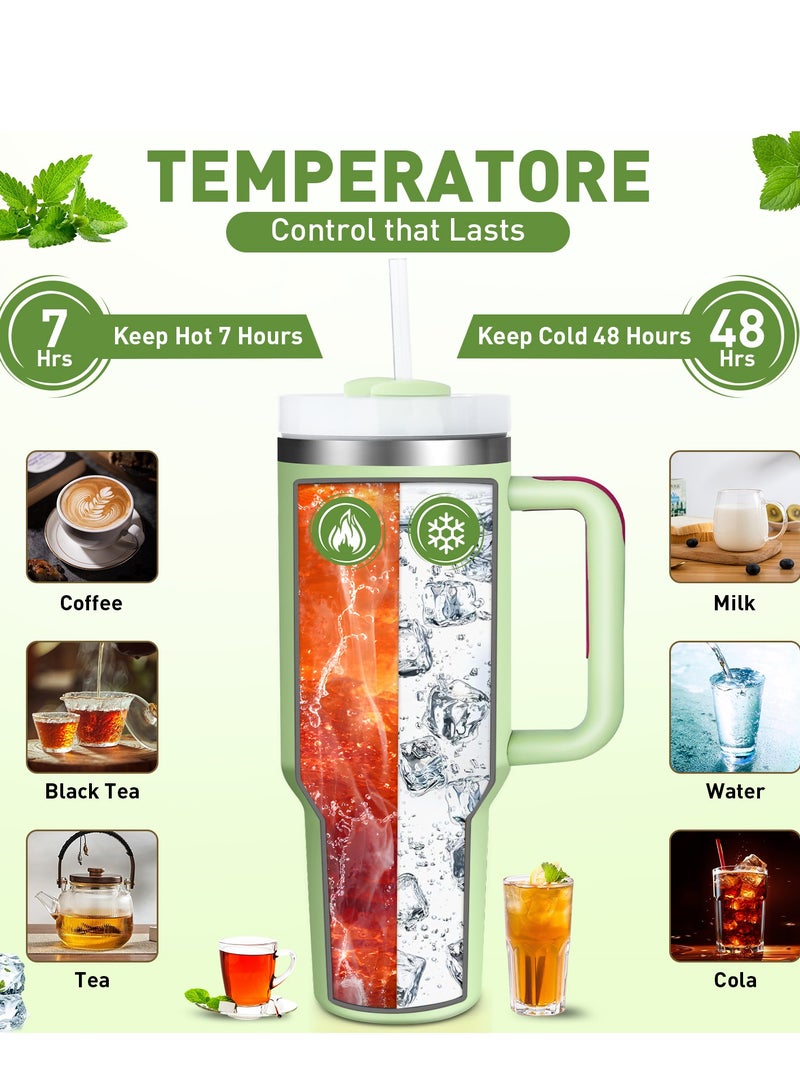 SINCHER Car Mug, 40 oz Travel Mug with Handle, Straw Lid Mug with Lid Insulated Stainless Steel Mug Iced Tea Coffee Gift Cream, Cold or Hot Drinks Travel Mug (304 Stainless Steel 40oz) (Green) - Image 5