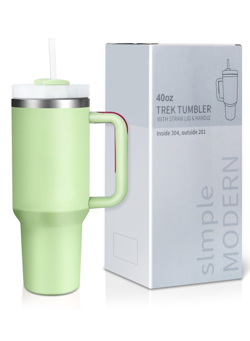 SINCHER Car Mug, 40 oz Travel Mug with Handle, Straw Lid Mug with Lid Insulated Stainless Steel Mug Iced Tea Coffee Gift Cream, Cold or Hot Drinks Travel Mug (304 Stainless Steel 40oz) (Green) - Image 1