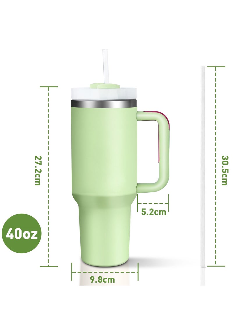 SINCHER Car Mug, 40 oz Travel Mug with Handle, Straw Lid Mug with Lid Insulated Stainless Steel Mug Iced Tea Coffee Gift Cream, Cold or Hot Drinks Travel Mug (304 Stainless Steel 40oz) (Green) - Image 2