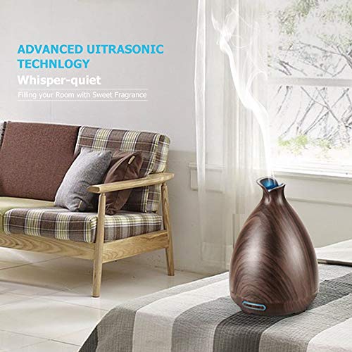 URPOWER جهاز URPOWER لتوزيع الزيوت العطرية، 150 مل بتصميم خشبي، جهاز توزيع الزيوت العطرية بالموجات فوق الصوتية مع وضع رذاذ قابل للتعديل وإيقاف تشغيل تلقائي عند عدم وجود ماء، مرطب وموزع للزيوت العطرية - Image 5