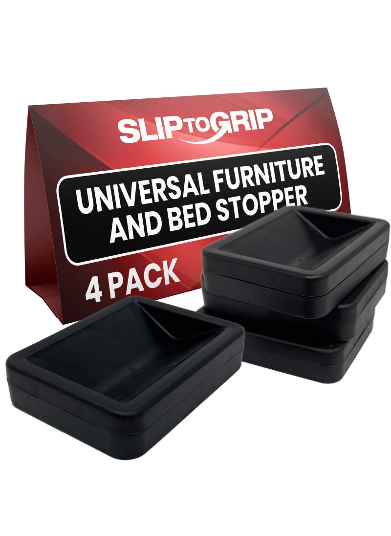 SlipToGrip SlipToGrip Bed and Furniture Stopper  Bed Stoppers to Prevent Sliding  Beds Frame Wheel Stoppers  Wheel Stopper for Rolling Furniture  Black Set of 4 