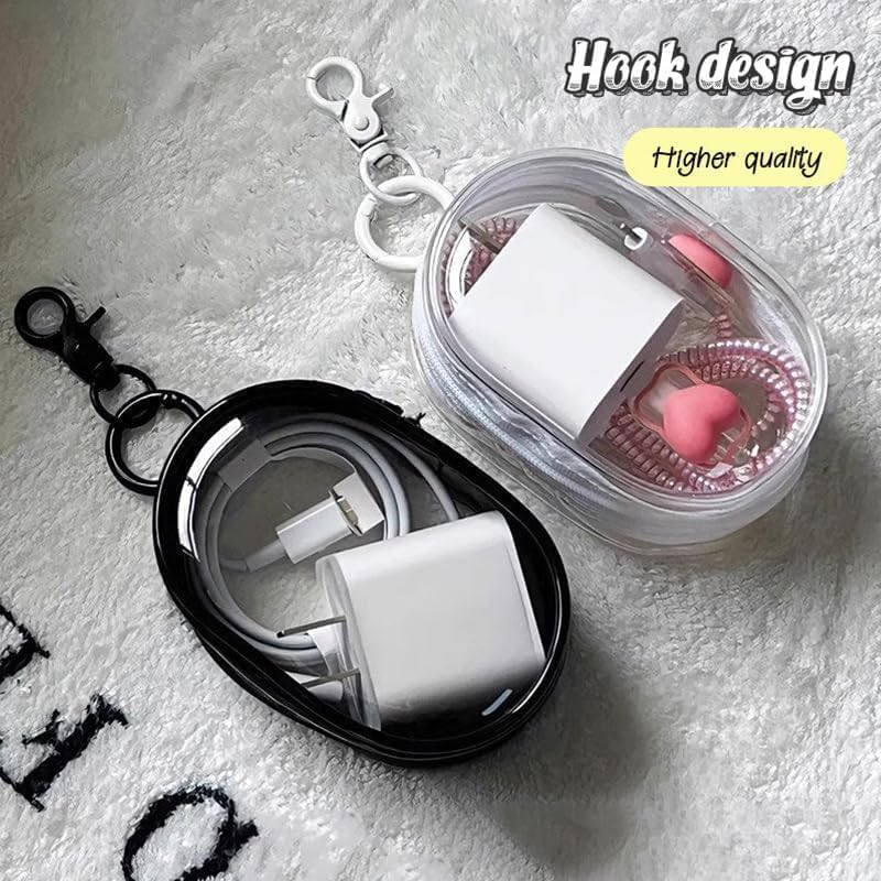 VNJ ACCESSORIES Transparent Cable Storage Bag for Charger and Charging Cable with Locking Hook for i-Phones,Samsung,oneplus,Oppo,vivo,MI Mobiles(Black) - Image 5