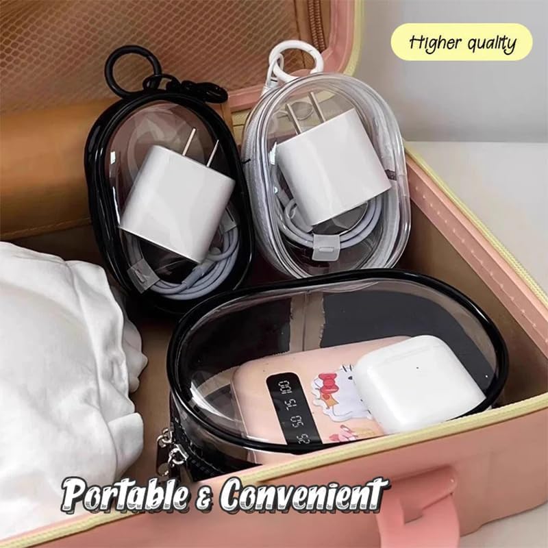 VNJ ACCESSORIES Transparent Cable Storage Bag for Charger and Charging Cable with Locking Hook for i-Phones,Samsung,oneplus,Oppo,vivo,MI Mobiles(Black) - Image 2