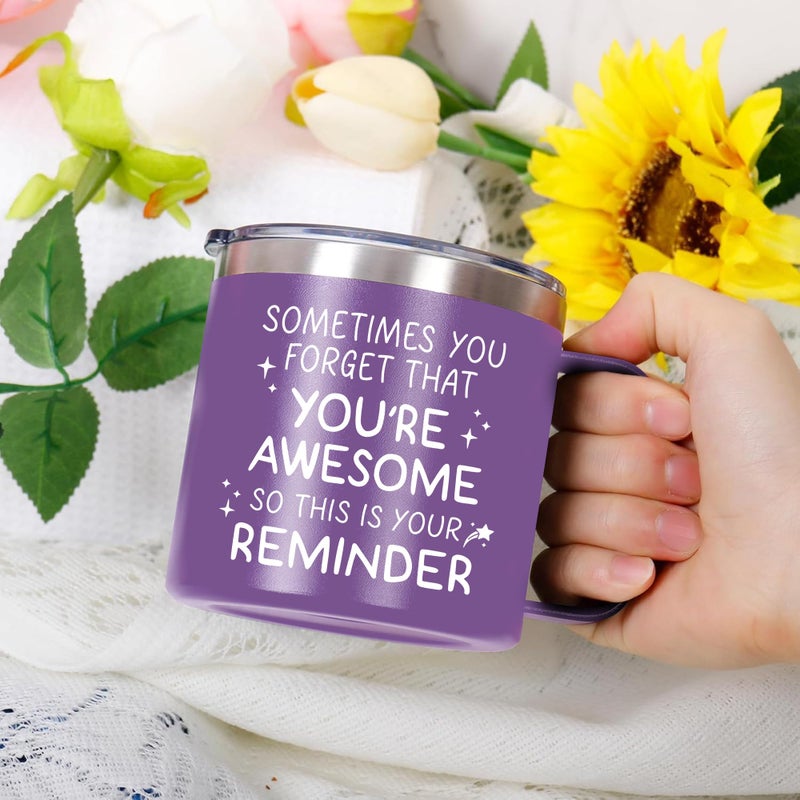 Gossby Thank You Gift for Women - 14oz Insulated Tumbler Mug with Lid, Straw - Sometimes You Forget You're Awesome - Appreciation, Inspirational Cheer Up Gift for Teacher, Boss, Coworker, Friend - Image 4
