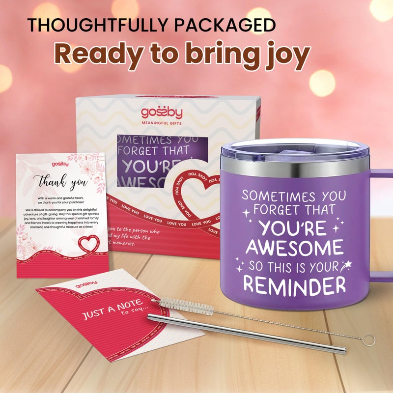 Gossby Thank You Gift for Women - 14oz Insulated Tumbler Mug with Lid, Straw - Sometimes You Forget You're Awesome - Appreciation, Inspirational Cheer Up Gift for Teacher, Boss, Coworker, Friend - Image 2