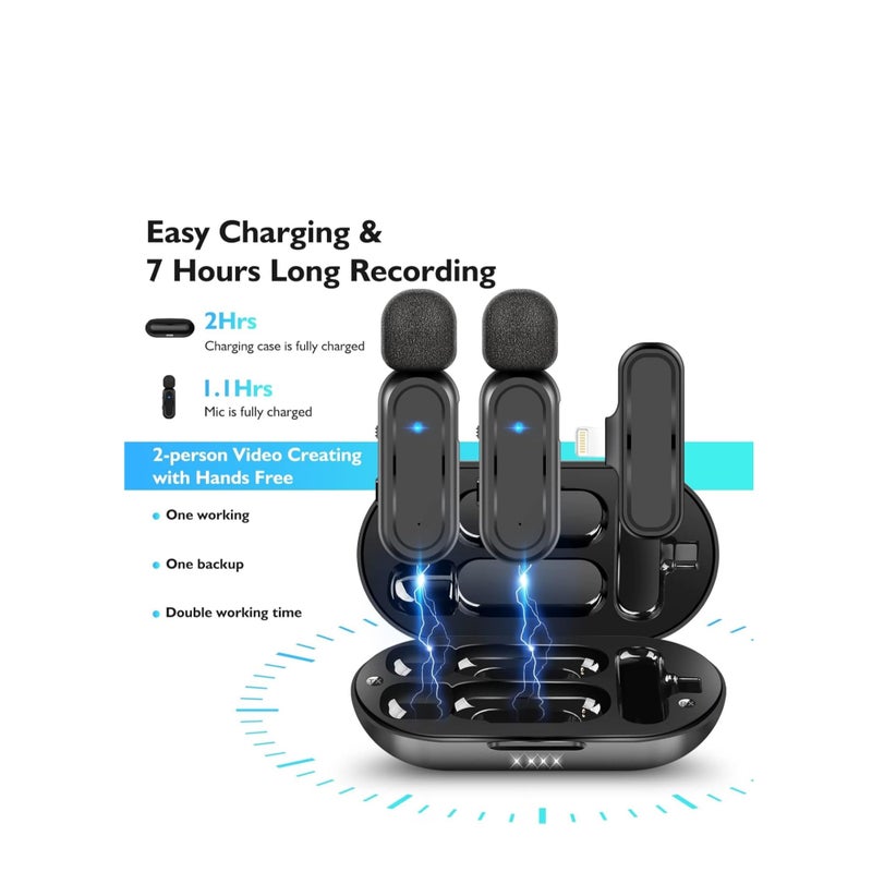 SOLARAE Wireless Lavalier Microphone, 2 Pack for iPhone iPad 7H Clip-on Lapel Microphone Wireless for Video Recording Vlogging, YouTube, Interview, with Charging Case, 3 Mode Denoise, 70ft - Image 2