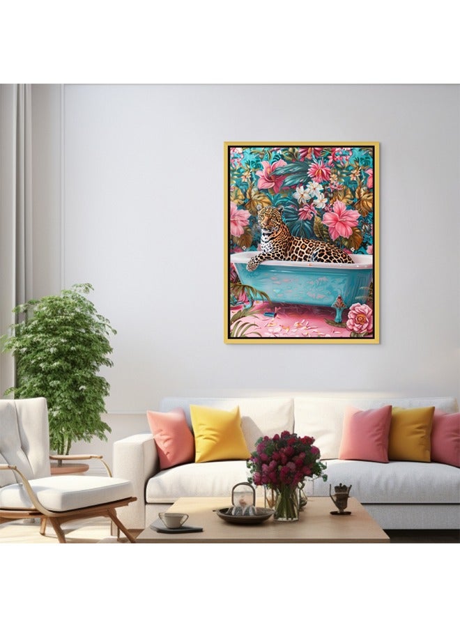 Art Decor Art Decor Framed Canvas Wall Art of Colorful Leopard Pop Art Portrait Wild Animal Floral and Foliage Art Print Wall Décor for Office Home Living Room Bedroom Gifting  - Image 3