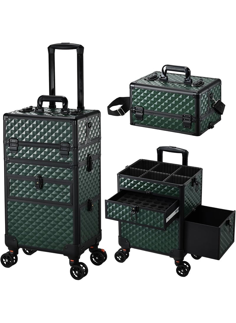 Joligrace - Joligrace Rolling Makeup Case with Wheels & Drawers Large Professional Cosmetology Trolley Case Travel Cosmetic Storage Train Cases for Nail Technicians, Makeup Artist and Hairstylist Dark Green - Image 1