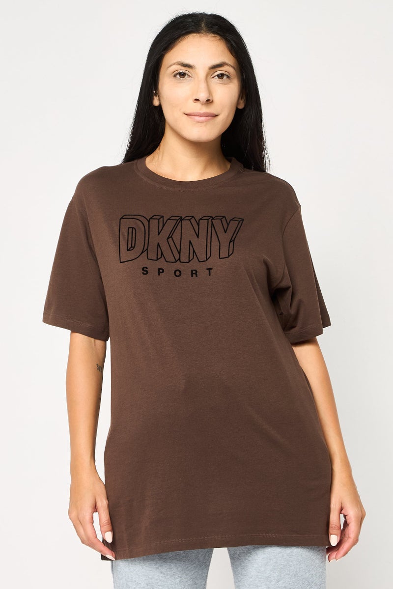 DKNY Sport Women Sportswear Fit Short Sleeve Outdoor T-Shirt, Brown - Image 1