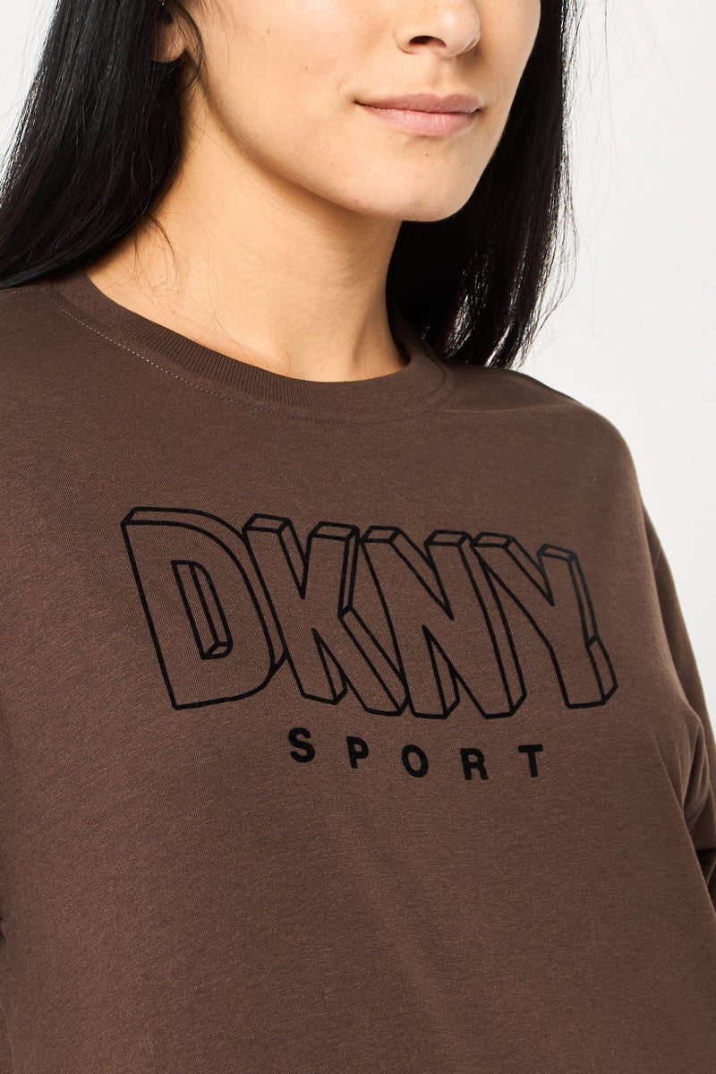 DKNY Sport Women Sportswear Fit Short Sleeve Outdoor T-Shirt, Brown - Image 3