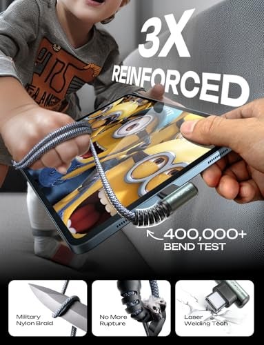 AINOPE USB C to USB C Cable 60W 2Pack 6.6ft Nylon for iPhone 17 Pro Max Charging Cable Type C Charger Fast Charging Cord Right Angle USBC to USBC for iPhone 17 16 Pro Max Accessories Samsung S25 iPad - Image 4