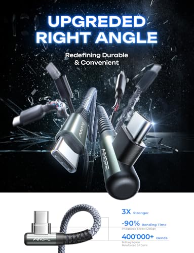 AINOPE USB C to USB C Cable 60W 2Pack 6.6ft Nylon for iPhone 17 Pro Max Charging Cable Type C Charger Fast Charging Cord Right Angle USBC to USBC for iPhone 17 16 Pro Max Accessories Samsung S25 iPad - Image 2