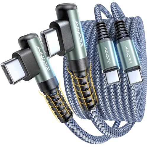 AINOPE USB C to USB C Cable 60W 2Pack 6.6ft Nylon for iPhone 17 Pro Max Charging Cable Type C Charger Fast Charging Cord Right Angle USBC to USBC for iPhone 17 16 Pro Max Accessories Samsung S25 iPad - Image 1