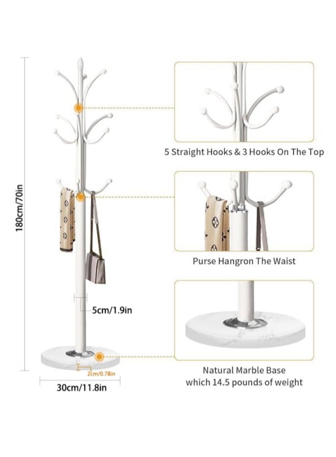 VUCATIN Coat Hanger Stand Bedroom Clothes Hanger Stand Metal Coat Rack Stand Free Standing Hall Tree for Hanging Scarf Bag Jacket Home Entry-way Hat Hanger Organizer Shelves (White) - Image 3
