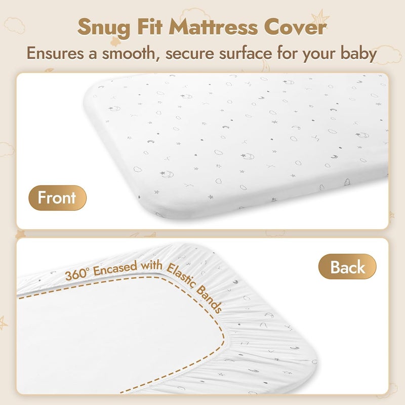 Papablic Bassinet Sheets 2 Pack for 2 in 1 Breathable Mesh Baby Bassinet 33 x 216 Baby Bassinet Sheets 100 Cotton Bedside Bassinet Sheets Soft Breathable Bassinet Mattress Sheets Grey - Image 4