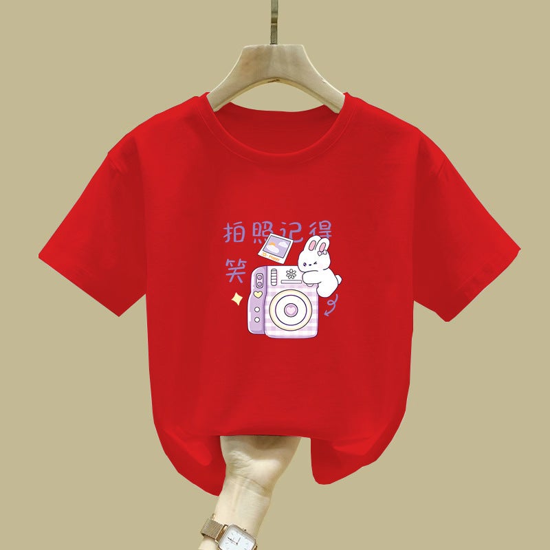 2372# Cotton Children's Short-sleeved T-shirt Summer New Girls Cartoon Printed Half-sleeved Top Baby Loose T-shirt - Image 3