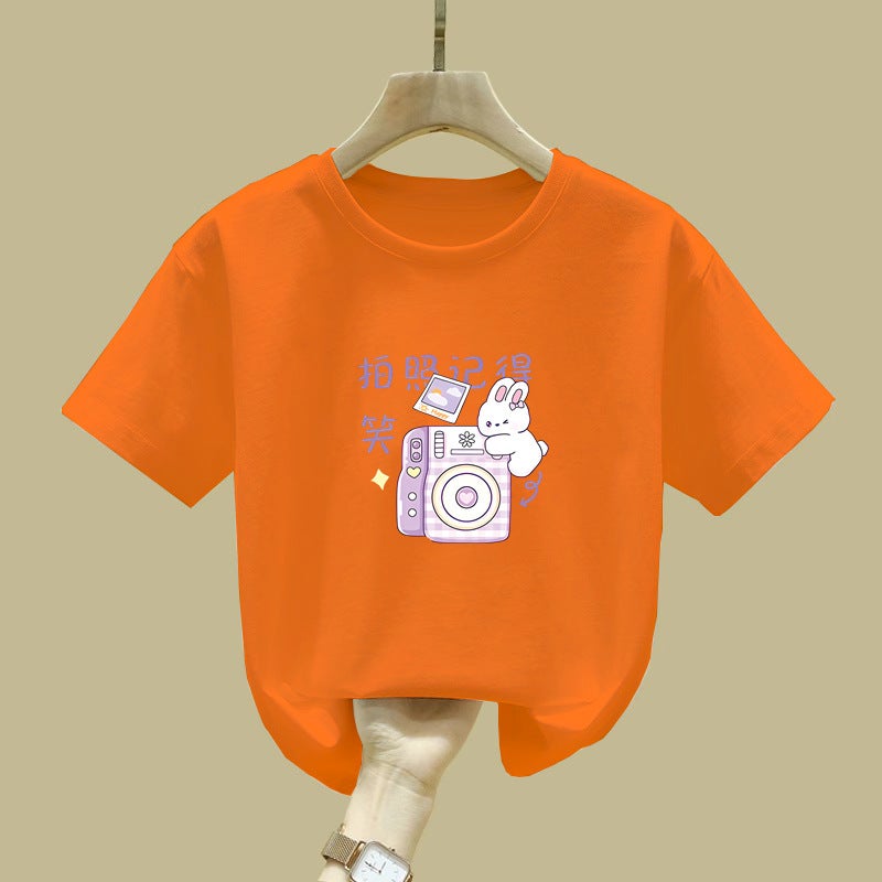 2372# Cotton Children's Short-sleeved T-shirt Summer New Girls Cartoon Printed Half-sleeved Top Baby Loose T-shirt - Image 4