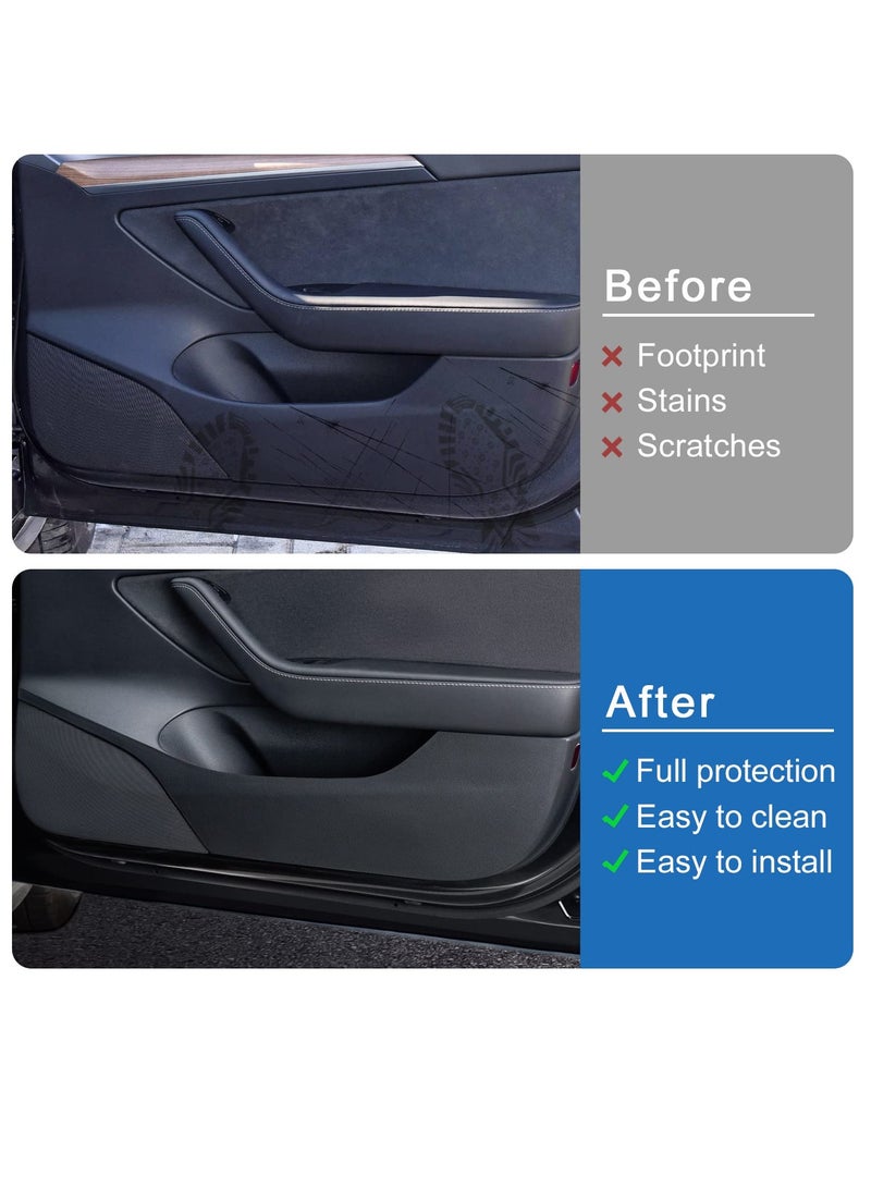 4-Piece Door Kick Pad Sticker Set for Tesla Model Y, Leather Door Kick Protector, Interior Sill Bar Protection Pads (Black) - Enhance Your Vehicle's Interior Style and Durability. - Image 2