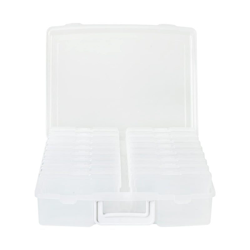 novelinks 4 x 6 Photo Organizer Box with Handle  16 Inner Photo Storage Cases Holds 1600 Photos Portable Picture Keeper with Secure Snap Closures  White
