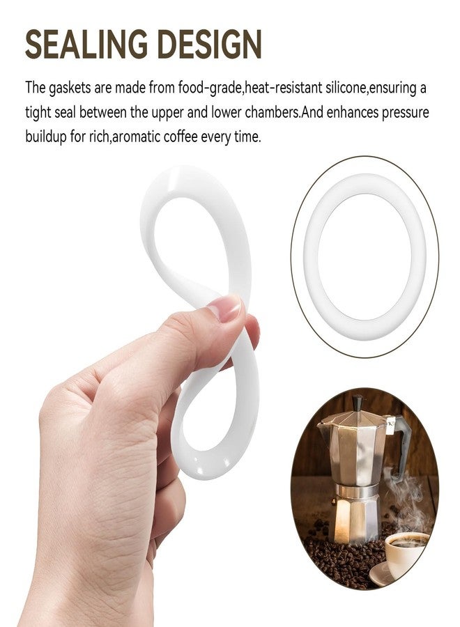 CHAR YONG Spare Parts for Moka Pot Bialetti 3/4 Cup Gasket Coffee With 2 Stainless Filter Plate & 6 Silicone Sealing-Compatible With Moka Express,Fiammetta,Break,Happy,Dama,Moka Melody,Alpina,Moka Timer,Rainbow - Image 5