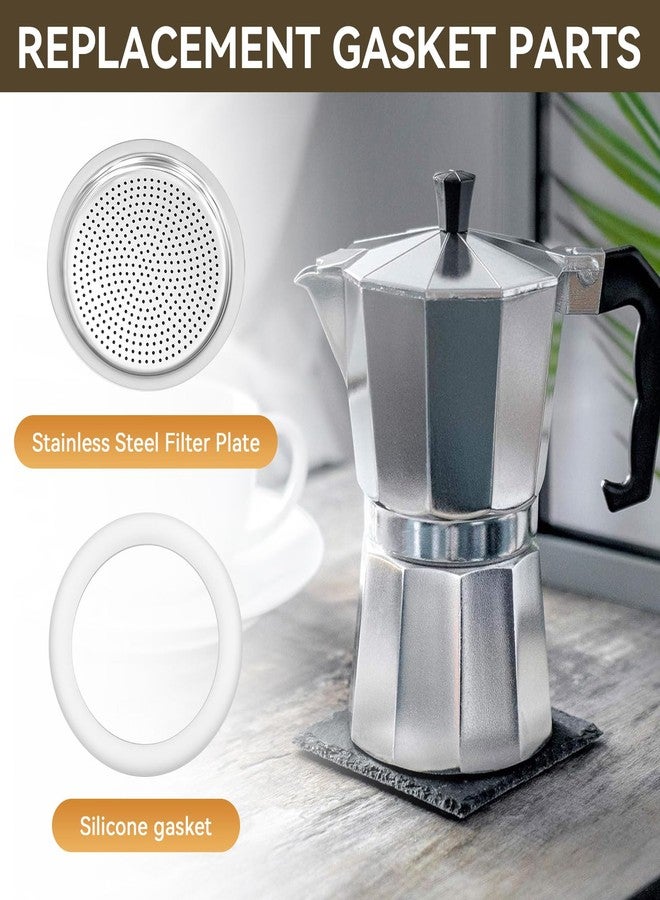 CHAR YONG Spare Parts for Moka Pot Bialetti 3/4 Cup Gasket Coffee With 2 Stainless Filter Plate & 6 Silicone Sealing-Compatible With Moka Express,Fiammetta,Break,Happy,Dama,Moka Melody,Alpina,Moka Timer,Rainbow - Image 3