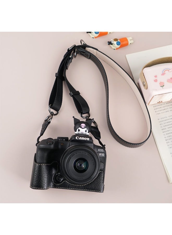 Generic Suitable For Canon R50 Camera Case R10 Micro Single Protective Case R100 Base Bag Accessories R5 Leather Case Cute Protective Case-Color:R10 Lili Pattern (black) Single Base + V303 Shoulder Strap, Free Screen Tempered Film  - Image 1