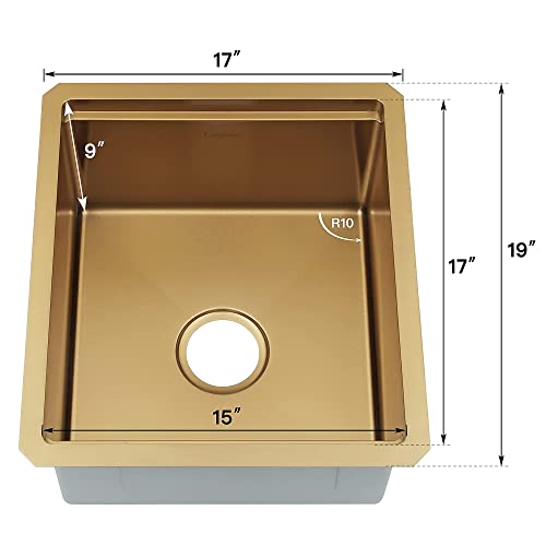 Lonsince Gold Bar Sink Undermount,Small Bar & Prep Sinks,16 gauge Stainless Steel Bar Sink with Workstation for Wet Bar Area (17" X 19") - Image 4