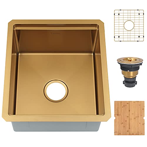Lonsince Gold Bar Sink Undermount,Small Bar & Prep Sinks,16 gauge Stainless Steel Bar Sink with Workstation for Wet Bar Area (17" X 19") - Image 1