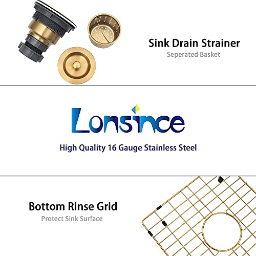 Lonsince Gold Bar Sink Undermount,Small Bar & Prep Sinks,16 gauge Stainless Steel Bar Sink with Workstation for Wet Bar Area (17" X 19") - Image 5