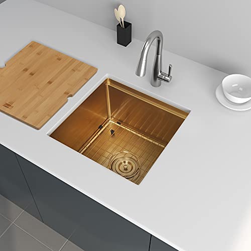 Lonsince Gold Bar Sink Undermount,Small Bar & Prep Sinks,16 gauge Stainless Steel Bar Sink with Workstation for Wet Bar Area (17" X 19") - Image 2