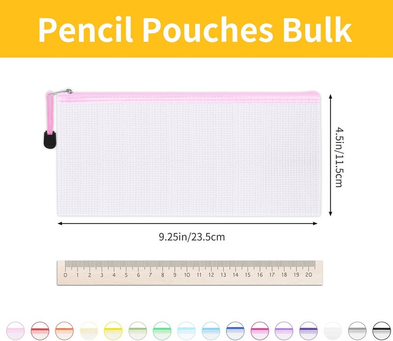 EOOUT Pencil Pouch 50pcs 9.5x4.5 Inches Small Mesh Zipper Pouch in 15 Colors for Bill Travel Tickets Storage and Office Supplies Storage - Image 3