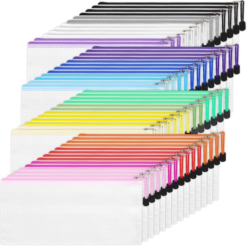 EOOUT Pencil Pouch 50pcs 9.5x4.5 Inches Small Mesh Zipper Pouch in 15 Colors for Bill Travel Tickets Storage and Office Supplies Storage - Image 1