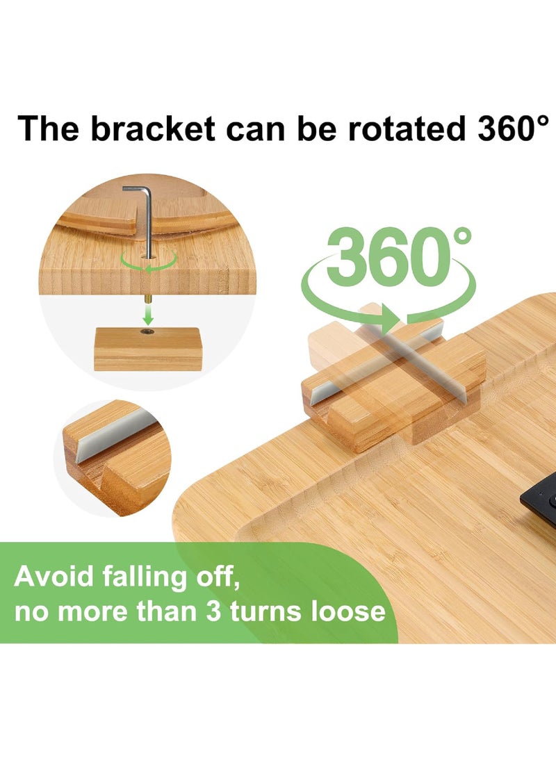 Rock Pow Bamboo Sofa Clip on Side Table for Wide Couches Arm Foldable Couch Tray with 360° Rotating Phone Holder Armrest Table for Eating/Drinks/Snacks/Remote/Control - Image 2