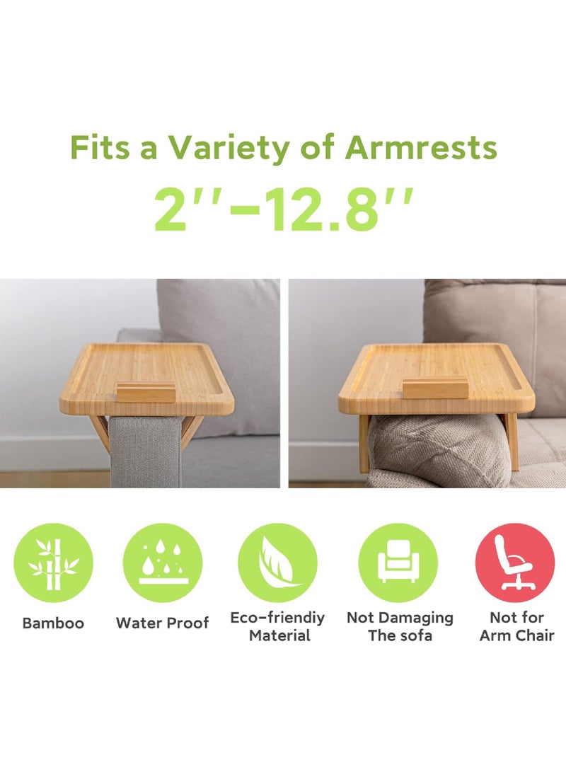 Rock Pow Bamboo Sofa Clip on Side Table for Wide Couches Arm Foldable Couch Tray with 360° Rotating Phone Holder Armrest Table for Eating/Drinks/Snacks/Remote/Control - Image 3