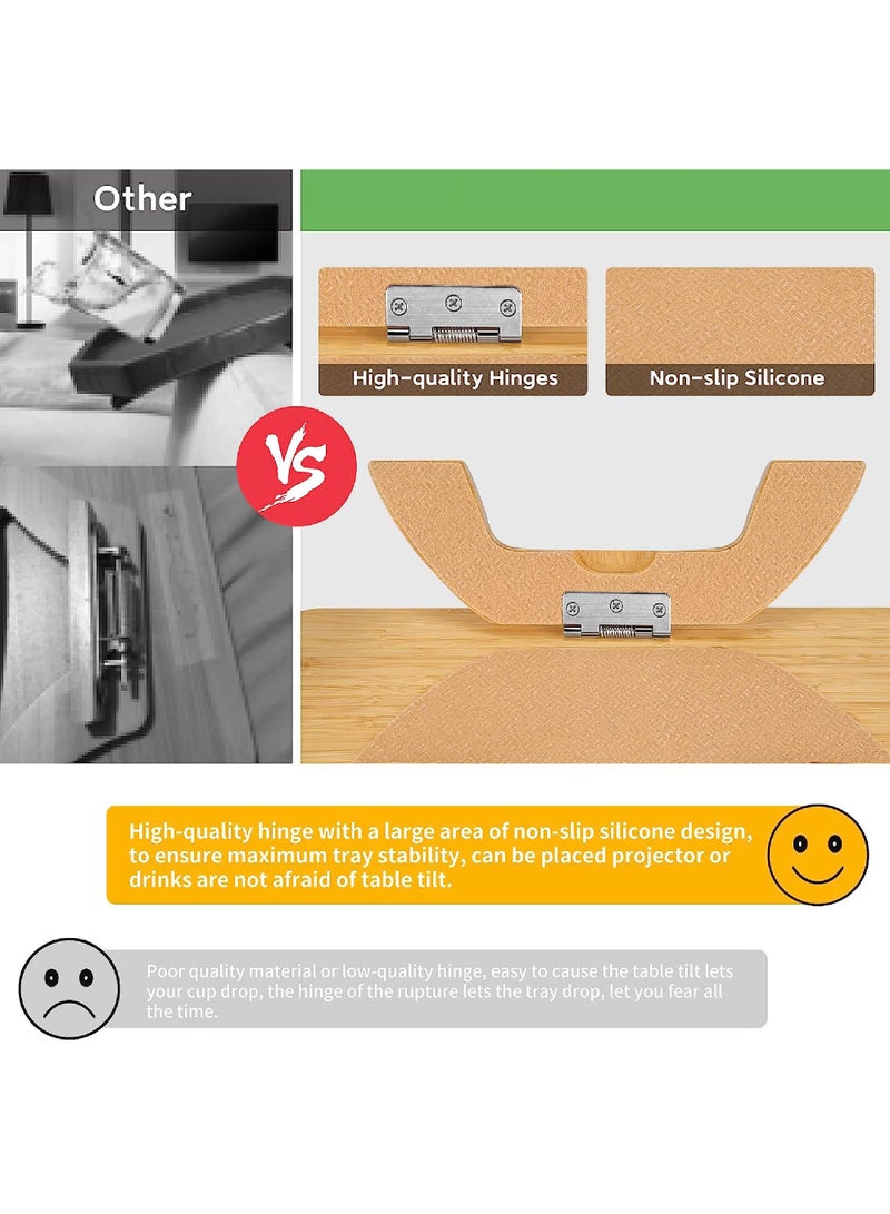 Rock Pow Bamboo Sofa Clip on Side Table for Wide Couches Arm Foldable Couch Tray with 360° Rotating Phone Holder Armrest Table for Eating/Drinks/Snacks/Remote/Control - Image 5