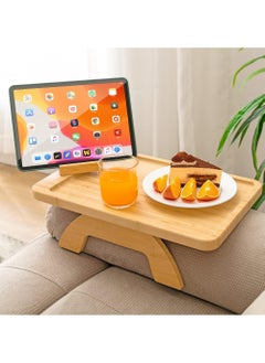 Rock Pow Bamboo Sofa Clip on Side Table for Wide Couches Arm Foldable Couch Tray with 360° Rotating Phone Holder Armrest Table for Eating/Drinks/Snacks/Remote/Control  - Image 1