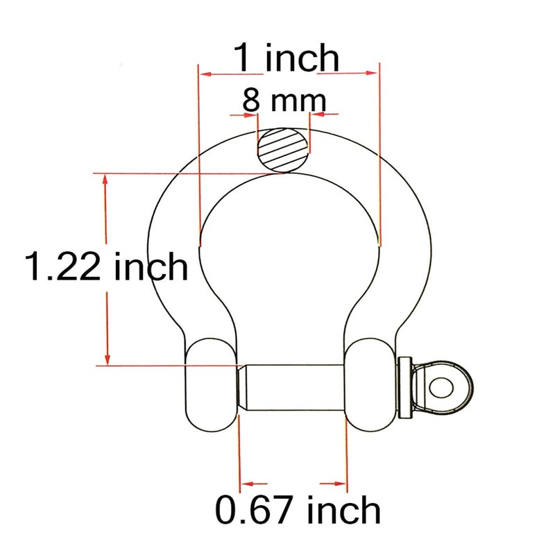 Hulless 4 Pcs 5/16 Inch 304 Stainless Steel D Ring Shackles 8 mm Screw Pin Anchor Shackle for Traction Steel Wire, 8 mm - Image 3