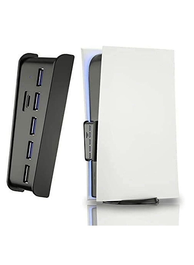 High Speed USB Hub for PS5 with Type C Port Charging Port and Four Extension Ports Compatible with USB 20 and 30 Black - Image 1