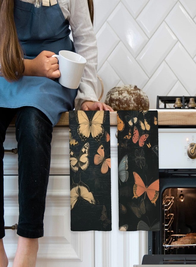 Mcehtle Vintage Moody Butterfly Kitchen Towels Set of 2, Butterfly Kitchen Decor, Farmhouse Bathroom Hand Towel,Farmhouse Countryside Decorative Tea Towel Dish Towels 16x24 Inch - Image 3