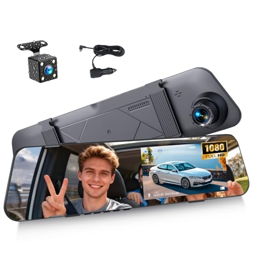 SIXWIN 4.5 Inch Mirror Dash Cam Backup Camera 1080P Front and Rear View Mirror Camera for Cars Dual Lens Cam Loop Recording 150°Wide Angle G-Sensor Parking Assistance Loop Recording - Image 1