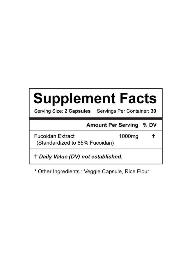 Fucoidan 1000Mg Per Serving Standardized To 85% Fucoidan Extract Capsules 60 Veggie Capsules Vegan & Non Gmo Supports Immune System Powerful Antioxidant