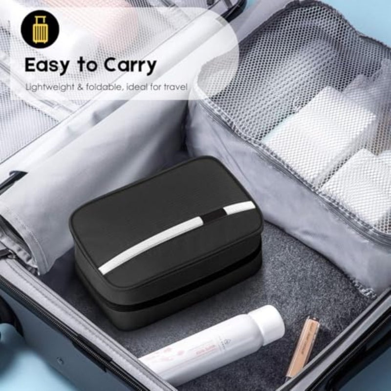 Toiletry Bag for Travel Waterproof Black Nylon Hanging Compact Hygiene Bag with 4 Compartments Large 3-in-1 Multifunctional Cosmetic and Shower Case - Image 5