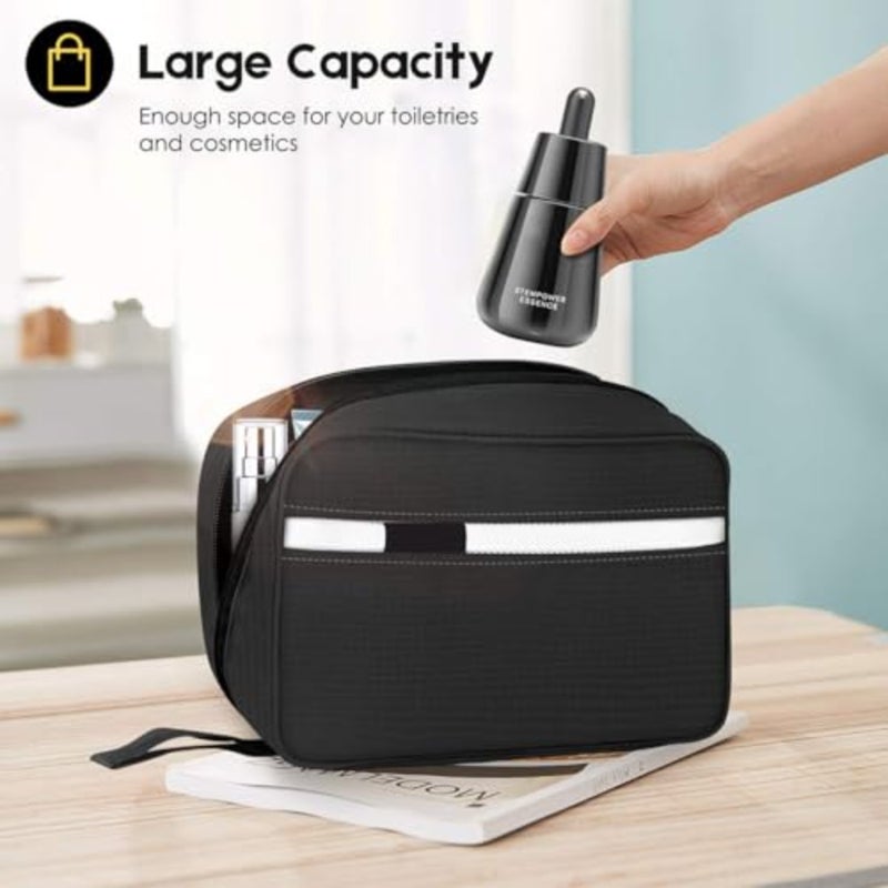 Toiletry Bag for Travel Waterproof Black Nylon Hanging Compact Hygiene Bag with 4 Compartments Large 3-in-1 Multifunctional Cosmetic and Shower Case - Image 2