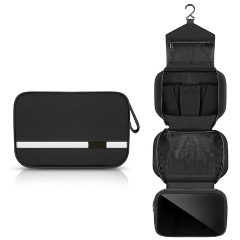 Toiletry Bag for Travel Waterproof Black Nylon Hanging Compact Hygiene Bag with 4 Compartments Large 3-in-1 Multifunctional Cosmetic and Shower Case - Image 1