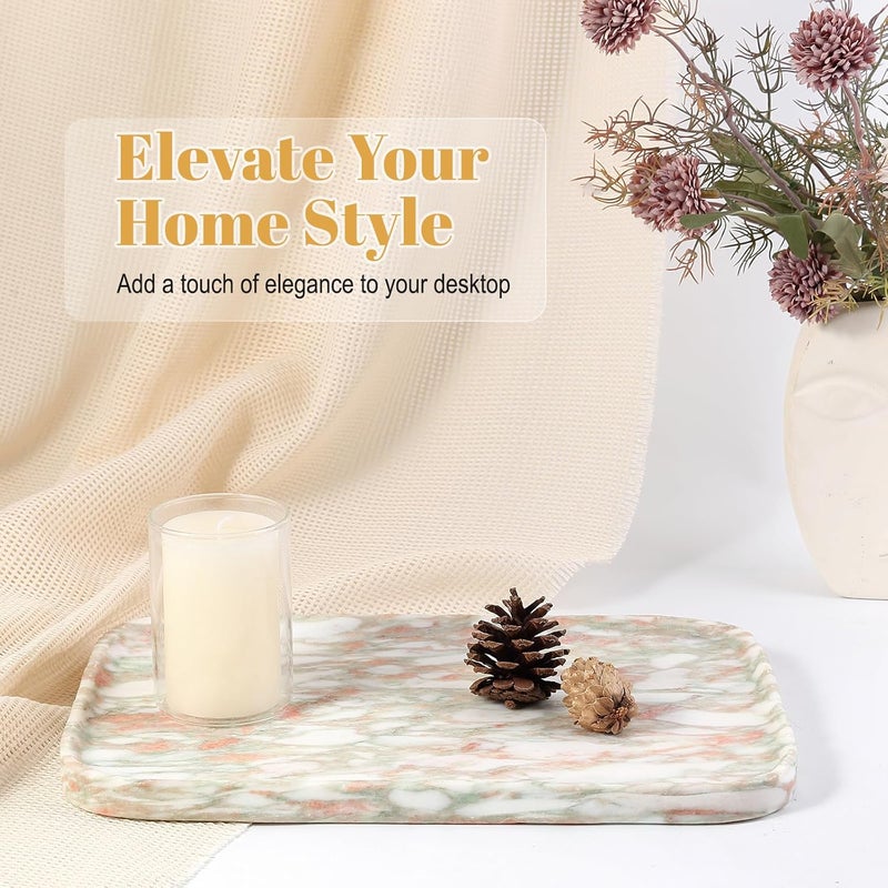Koville Marble Tray, 12"x8" Marble Vanity Tray for Bathroom Kitchen Countertop, Rectangular Stone Tray for Cosmetics Perfume Trinket, Decorative Catchall Trays (Rosso Norvegian) - Image 2