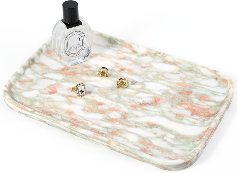 Koville Marble Tray, 12"x8" Marble Vanity Tray for Bathroom Kitchen Countertop, Rectangular Stone Tray for Cosmetics Perfume Trinket, Decorative Catchall Trays (Rosso Norvegian) - Image 1